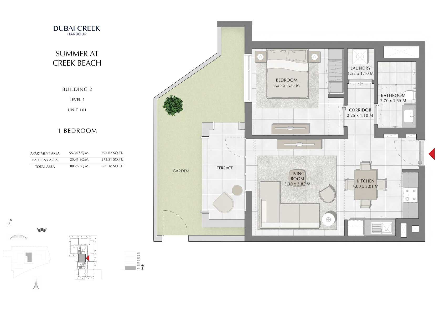 1 Br Building 2 Level 101 unit 1, Size 869 Sq Ft
